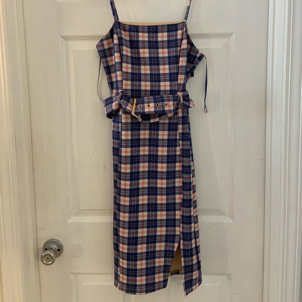 M Fashionova Plaid Spaghetti Bodycon mini Dress